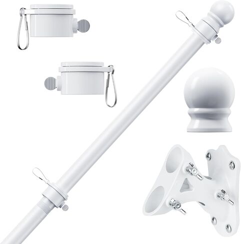 PHITRIC Flag Pole Kit, Tangle Free Spinning Stainless Steel Rustproof Flagpole for 3x5 Sports Fan Outdoor Flags for Outside House (White, 5FT, with Bracket) in Saudi Arabia