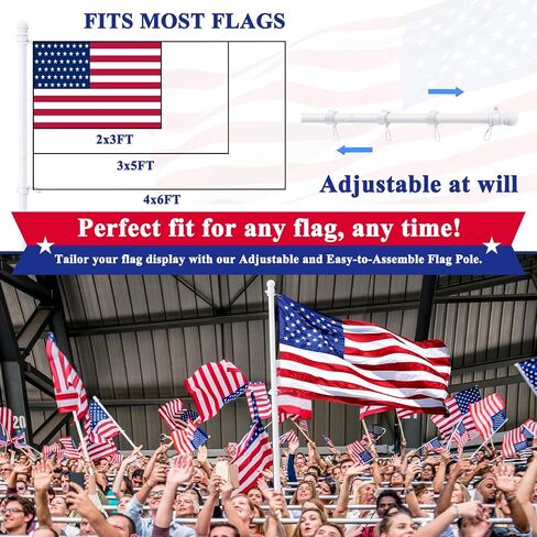 PHITRIC Flag Pole Kit, Tangle Free Spinning Stainless Steel Rustproof Flagpole for 3x5 Sports Fan Outdoor Flags for Outside House (White, 5FT, with Bracket) in Saudi Arabia
