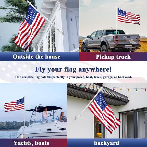 PHITRIC Flag Pole Kit, Tangle Free Spinning Stainless Steel Rustproof Flagpole for 3x5 Sports Fan Outdoor Flags for Outside House (White, 5FT, with Bracket) in Saudi Arabia