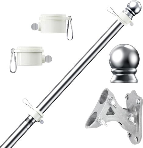 PHITRIC Flag Pole Kit, Tangle Free Spinning Stainless Steel Rustproof Flagpole for 3x5 Sports Fan Outdoor Flags for Outside House (White, 5FT, with Bracket) in Saudi Arabia
