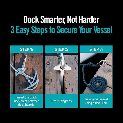 Cleat Quick Dock Cleat - 2 حزمة - الفولاذ المقاوم للصدأ عالي القوة - سعة 1000 رطل لكل منهما - تعادل الرصيف المؤقتة السهلة لألواح التجديف والزوارق والزوارق والقوارب الصغيرة in Kuwait