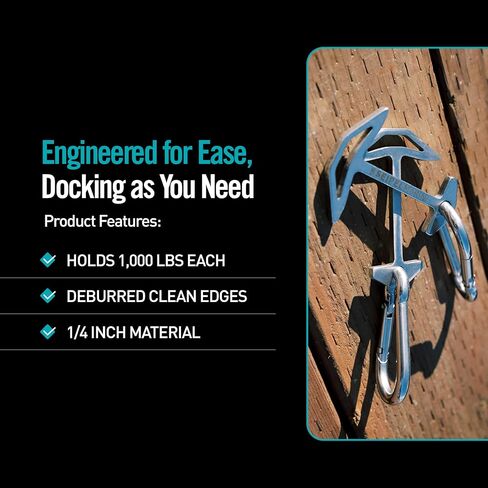 Cleat Quick Dock Cleat - 2 حزمة - الفولاذ المقاوم للصدأ عالي القوة - سعة 1000 رطل لكل منهما - تعادل الرصيف المؤقتة السهلة لألواح التجديف والزوارق والزوارق والقوارب الصغيرة in Kuwait