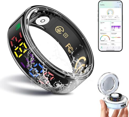 Smart Ring for Women Men, Health Ring with Colorful Display, Fitness Tracker with Heart Rate, Blood Oxygen, Sleep Monitor, No Subscription Fee, 5ATM Waterproof for iPhone & Android (Rose Gold, 10) in Kuwait