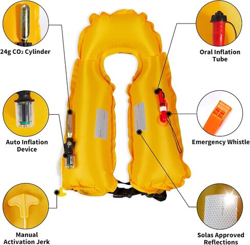 Owntop Automatic/Manual Inflatable Vest, Manual Convertible Option, Low Profile, Zipper Closure, Inflatable Fishing Jacket for Kayaking, Boating and Fishing, 24g CO2 Cylinder Included in Saudi Arabia