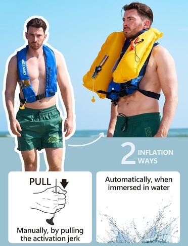 Owntop Automatic/Manual Inflatable Vest, Manual Convertible Option, Low Profile, Zipper Closure, Inflatable Fishing Jacket for Kayaking, Boating and Fishing, 24g CO2 Cylinder Included in Saudi Arabia