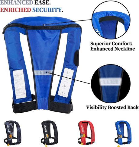 Owntop Automatic/Manual Inflatable Vest, Manual Convertible Option, Low Profile, Zipper Closure, Inflatable Fishing Jacket for Kayaking, Boating and Fishing, 24g CO2 Cylinder Included in Saudi Arabia