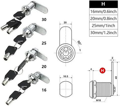 16mm 20mm 25mm 30mm Cylinder Locks Door Cabinet Mailbox Padlock Drawer Cupboard Box Lock with 2 Keys 1Pcs(M18-20) in Saudi Arabia