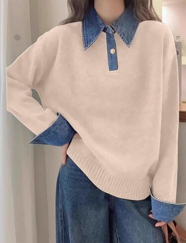 سقوط النساء ذات الأكمام الطويلة ذات الأكمام الطويلة 2 في 1 دنيم لوحة السترة السترة الخامس in Kuwait