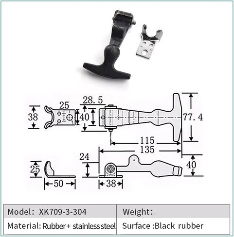 XK709 T-Handle Rubber مرنة السحب مرنة مناسبة لعلبة الجولف صندوق الأدوات/المزرعة الأسود 1PCs (XK709-1-304) in Kuwait