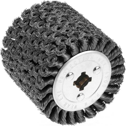 QWORK 4.7" x 4" Twisted Steel Wire Wheel for Multi-Surface Texturing with Cross Lock Design, Up to 4,500 RPM in Saudi Arabia