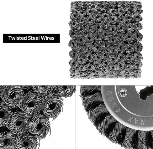 QWORK 4.7" x 4" Twisted Steel Wire Wheel for Multi-Surface Texturing with Cross Lock Design, Up to 4,500 RPM in Saudi Arabia