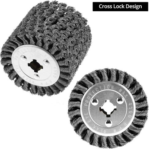 QWORK 4.7" x 4" Twisted Steel Wire Wheel for Multi-Surface Texturing with Cross Lock Design, Up to 4,500 RPM in Saudi Arabia