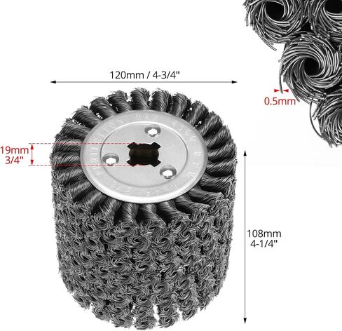 QWORK 4.7" x 4" Twisted Steel Wire Wheel for Multi-Surface Texturing with Cross Lock Design, Up to 4,500 RPM in Saudi Arabia