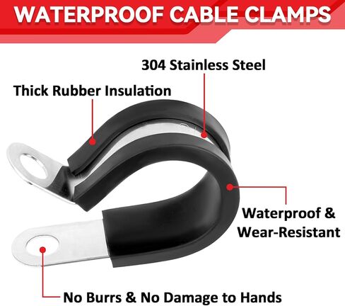 12 Pack Stainless Steel Cable Clamps - 3/8", 1/2", 5/8", 3/4" Rubber Coated Insulated Wire Clamps, Pipe Clamp for Pipe Hose Household Garden Automotive Wire Cord Installation in Saudi Arabia