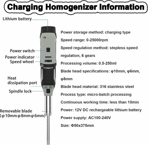 Laboratory Cell Tissue homogenizer, Handheld high-Speed homogenizer, 0-25000 (6 Gears Adjustable),0.5-250ml dispersing emulsifier,for Food,Medicine, Cosmetics in Saudi Arabia