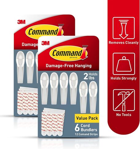 Command Cord Bundlers, Damage Free Hanging Cord Organizer, No Tools Cord Bundler for Hanging Electrical Cables, 12 Gray Cord Bundlers and 24 Strips in Saudi Arabia
