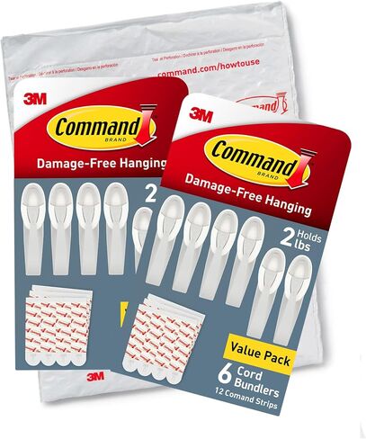 Command Cord Bundlers, Damage Free Hanging Cord Organizer, No Tools Cord Bundler for Hanging Electrical Cables, 12 Gray Cord Bundlers and 24 Strips in Saudi Arabia