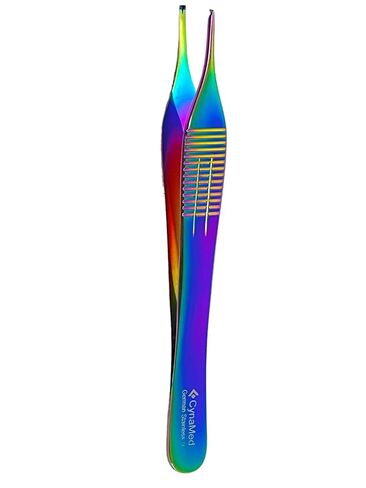 4.75" (12cm) Rat Toothed Adson Forceps 1x2 Teeth| Rainbow Color | German Stainless Steel Tissue Handling Forceps | Dental & Veterinary Instruments in Kuwait