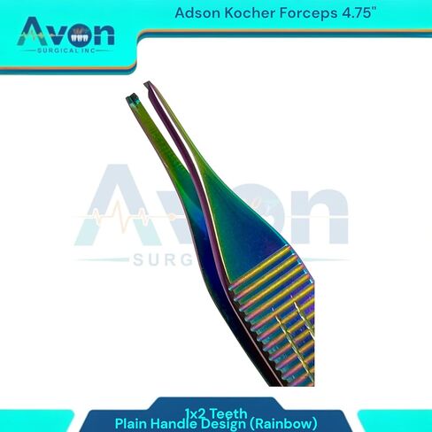 4.75" (12cm) Rat Toothed Adson Forceps 1x2 Teeth| Rainbow Color | German Stainless Steel Tissue Handling Forceps | Dental & Veterinary Instruments in Kuwait