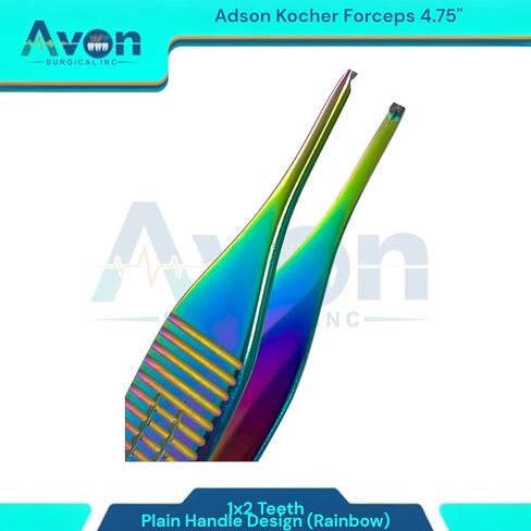 4.75" (12cm) Rat Toothed Adson Forceps 1x2 Teeth| Rainbow Color | German Stainless Steel Tissue Handling Forceps | Dental & Veterinary Instruments in Kuwait