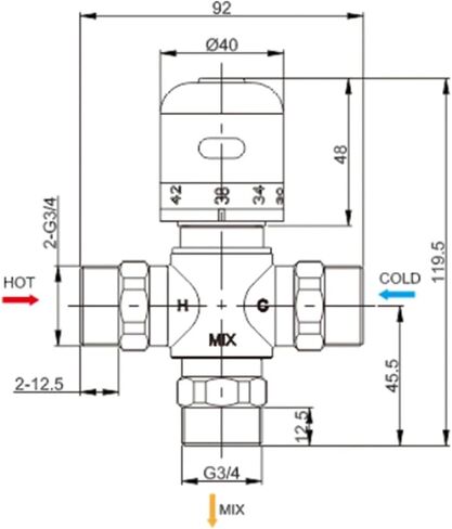 1PCS G3/4"(DN20) thermostatic valve thermostatic mixing valve solar shower brass thermostatic valve solar pipe valve in Saudi Arabia
