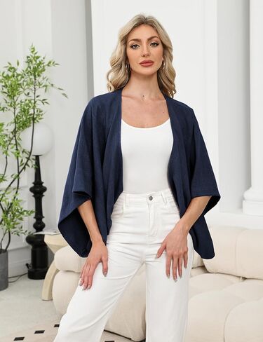 Cardigan Bankeng Linen Cardigan 3/4 Sleeve Open Front Cover Ups خفيفة الوزن (Khaki ، M) in Kuwait