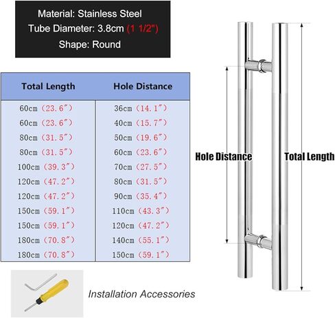 Commercial Push Pull Glass Door Handles, Door Pull Handle for Barn Door, Modern Double Sided Door Grab, on Interior/Exterior Front Door(Color:Silver,Size:100X70cm/39.3" X in Saudi Arabia