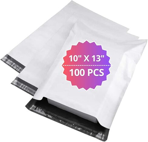 100 PCS Poly Mailers 10x13 ، أكياس الشحن ذاتية الختم للأعمال التجارية الصغيرة ، ومظلات بريدية مقاومة للدموع للملابس ، وأكياس التغليف اللاصقة القوية ، والأبيض in Kuwait