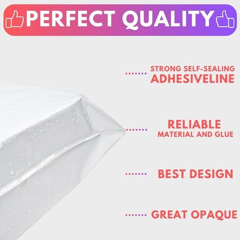 100 PCS Poly Mailers 10x13 ، أكياس الشحن ذاتية الختم للأعمال التجارية الصغيرة ، ومظلات بريدية مقاومة للدموع للملابس ، وأكياس التغليف اللاصقة القوية ، والأبيض in Kuwait