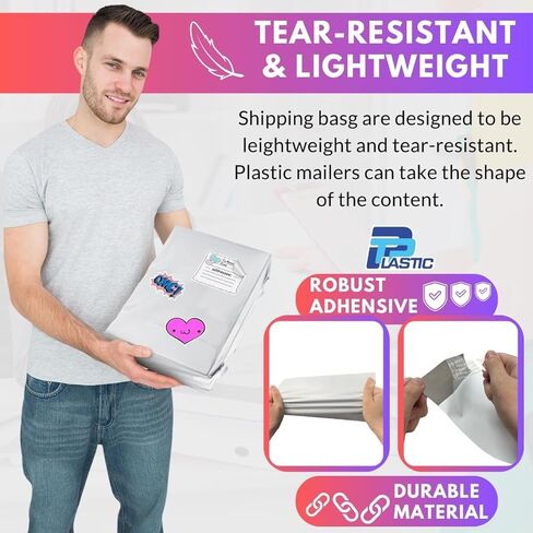 100 PCS Poly Mailers 10x13 ، أكياس الشحن ذاتية الختم للأعمال التجارية الصغيرة ، ومظلات بريدية مقاومة للدموع للملابس ، وأكياس التغليف اللاصقة القوية ، والأبيض in Kuwait