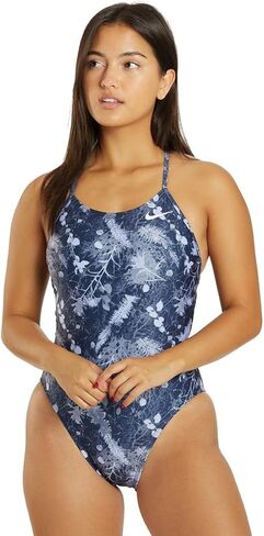 Nike Women's Hydrastrong Multi Print Lace Up Tie Back One One Swimsuit Ashen Slate ، 28 in Saudi Arabia