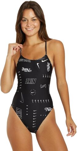 Nike Women's HydraStrong Multi Print Lace Up Tie Back One Piece Swimsuit Black, 36 in Saudi Arabia