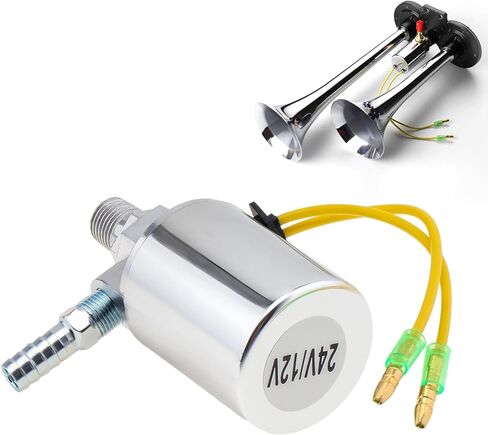 Air Horn Solenoid Valve, 1/4 Inch NPT 12V / 24V Train Truck Air Horn Electric Solenoid Valve Heavy Duty 1/4" NPT Chrome Plated Metal Housing 150 PSI in Saudi Arabia