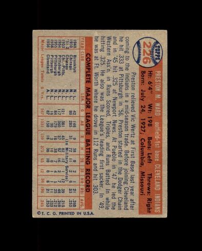 Preston Ward Signed Original 1957 Topps Cleveland Autographed in Saudi Arabia