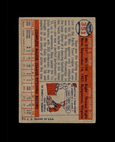 Dave Hillman Signed Original 1957 Topps Chicago Cubs Autographed in Saudi Arabia