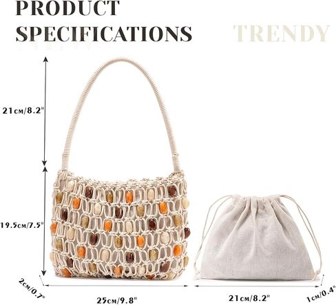 Boho Crochet Shoulder Bag for Women, Colorful Beaded Beach Tote Handbag - Lightweight Summer Knit Hobo Purse & Travel Organizer in Kuwait