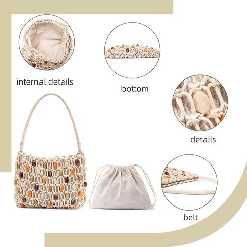 Boho Crochet Shoulder Bag for Women, Colorful Beaded Beach Tote Handbag - Lightweight Summer Knit Hobo Purse & Travel Organizer in Kuwait