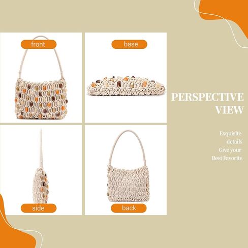 Boho Crochet Shoulder Bag for Women, Colorful Beaded Beach Tote Handbag - Lightweight Summer Knit Hobo Purse & Travel Organizer in Kuwait