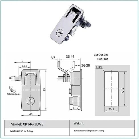 XK146-3 Industrial Electric Cabinet Black Plastic Keyless Percussion Inline Panel Latch Lock 1Pcs(XK146-3LW) in Saudi Arabia