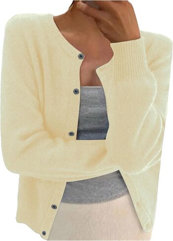 Cardigan Cardigan Cardigan الطويل الأكمام الطاقم الزر أسفل سترة كارديجان خفيفة الوزن عصري in Saudi Arabia