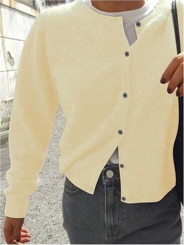 Cardigan Cardigan Cardigan الطويل الأكمام الطاقم الزر أسفل سترة كارديجان خفيفة الوزن عصري in Saudi Arabia