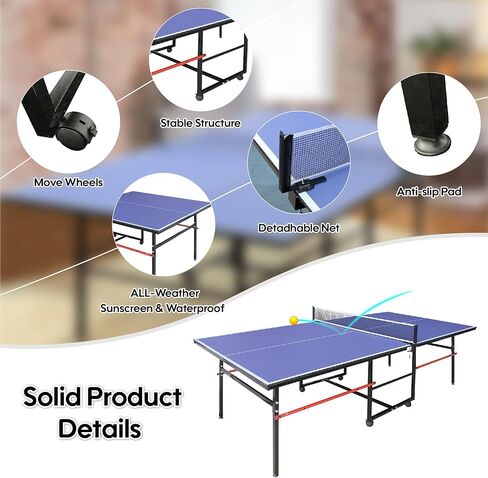 طاولة ping pong قابلة للطي ، طاولة تنس الطاولة المهنية للداخلية/الخارجية مع صافي ، 2 مجاذيف تنس الطاولة و 3 كرات التجميع سهلة - جودة البطولة - الترفيه إلى مستوى البطولة in Kuwait