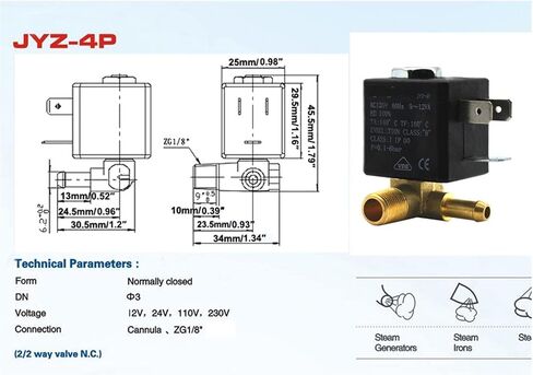 JYZ-4P 3MM 2/2 Way AC 120V 230V G1/8 'النحاس البخاري لفائف الملف اللولبي الصمام 1PCS (AC 230V) in Saudi Arabia