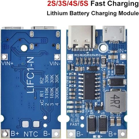 Type-C USB 2S 3S 4S 5S BMS 4.5V-15V 18W 2A Lithium Bature Charging Module Support QC Charge مع حماية درجة الحرارة 1pcs (اللون: 5s) in Kuwait
