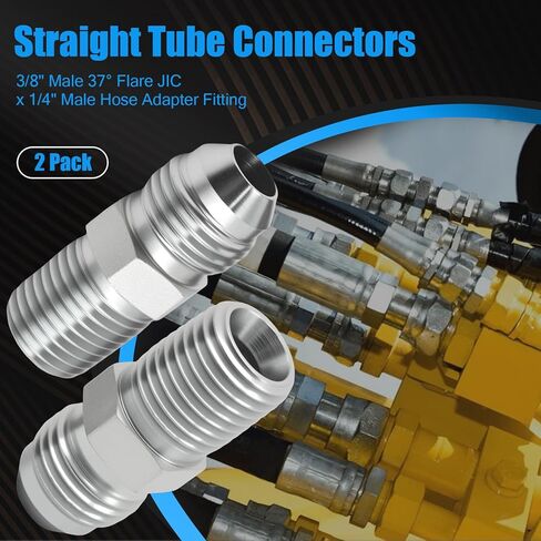 MDEOOSKY 2Pcs Hydraulic Fitting, 3/8" Male 37° Flare JIC x 1/4" Male Hose Adapter Fitting, Straight Tube Connectors for Air Hydraulic Fluids in Saudi Arabia