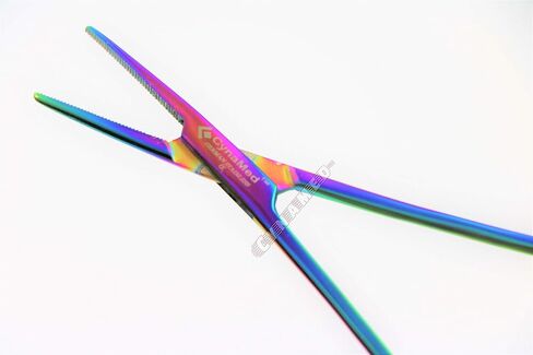 New German HEMOSTAT Forceps 5 inch Serrated Straight Multi Colored Plus Lister Bandage Scissors 5.5 inch Multi Colored Premium PASSIVATED Instruments CYNAMED in Saudi Arabia