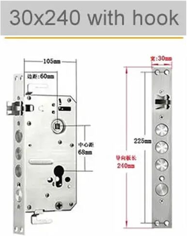 6068 304 Stainless Steel Door Lock Body Internal Gear Structure for Smart Fingerprint Lock 1Pcs(24x240 with Hook) in Kuwait