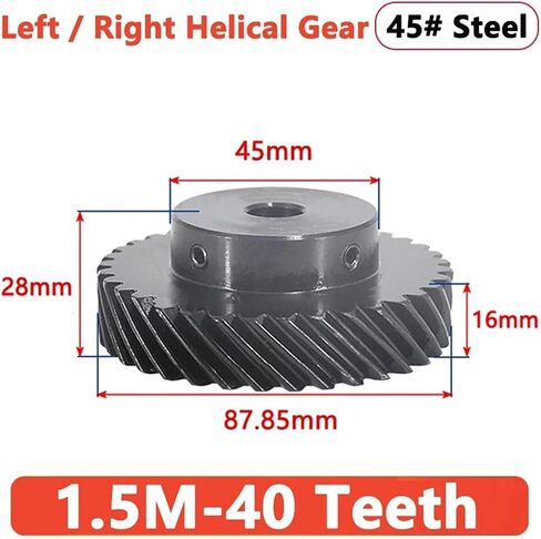1pcs 40 Teeth 1.5M 45 Degree Helical Gear 45# Steel 1.5 Module 40T Left/Right Spiral Gear Bore 12/14/15-20mm Cylindrical Gears(18mm-Keyway 5x2.3mm,40 Teeth (Left-Hand)) in Saudi Arabia