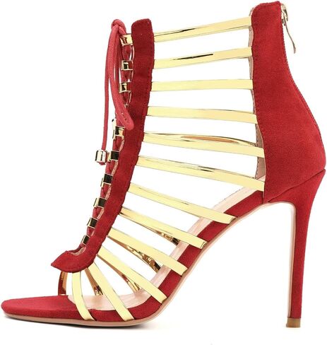 Gladiator Heels for Women Sexy Lace Up Stiletto Sandals Gold Strappy Cage Heels Dressy Party Club Shoes with Zipper in Kuwait