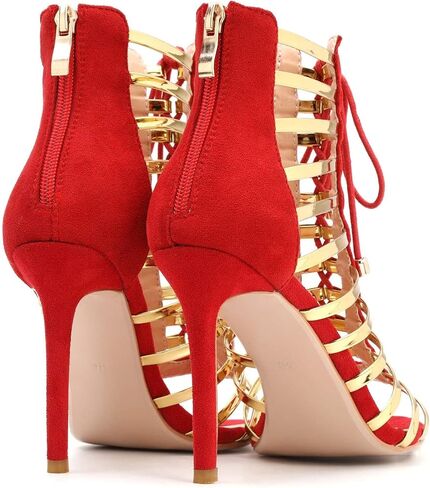 Gladiator Heels for Women Sexy Lace Up Stiletto Sandals Gold Strappy Cage Heels Dressy Party Club Shoes with Zipper in Kuwait